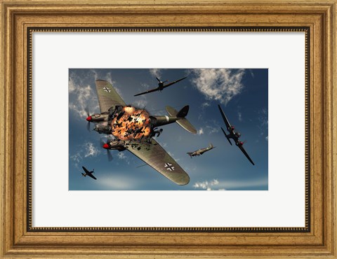Framed British Hawker Hurricane Aircraft Attack Print