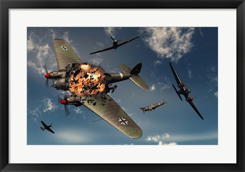 Framed British Hawker Hurricane Aircraft Attack Print
