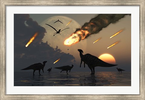Framed Hadrosaurs and Meteors Print