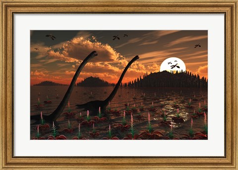 Framed Omeisaurus Dinosaurs Print