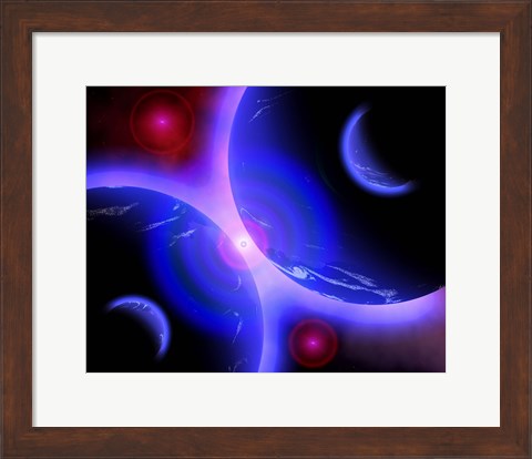 Framed Red Stars and Blue Planets Print