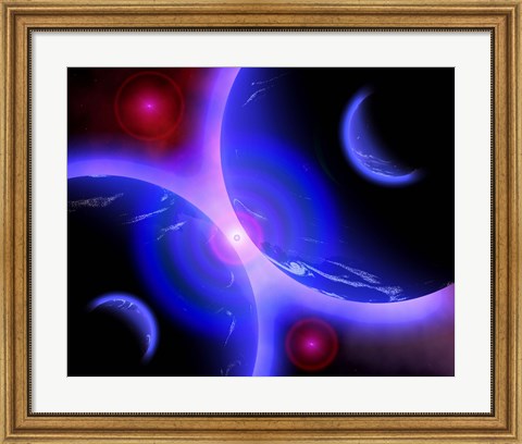 Framed Red Stars and Blue Planets Print