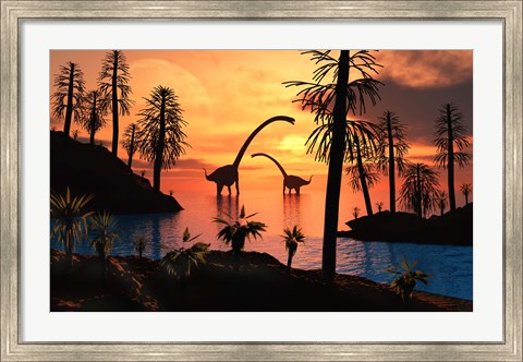 Framed Omeisaurus Dinosaurs from the Jurassic Period Print