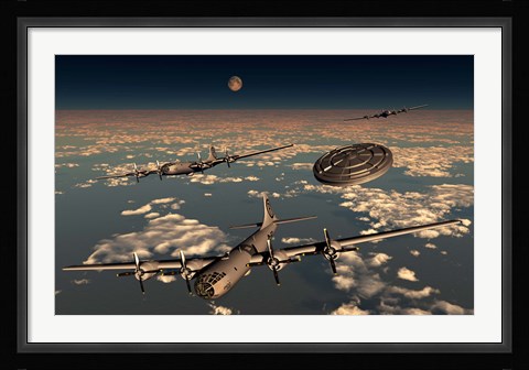Framed UFO and B-29 Superfortress Aircraft Print