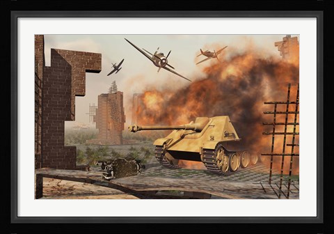 Framed American P-47's Attacking German Jagdpanther Tanks Print