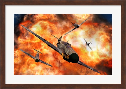 Framed American P-51 Mustangs in Aerial Combat Print
