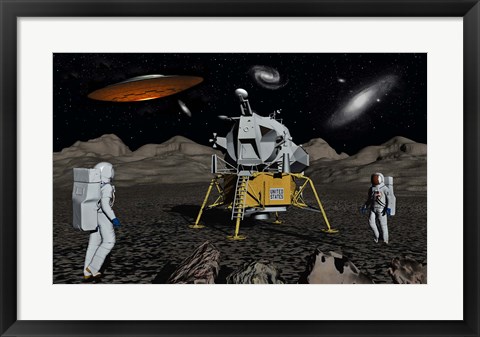 Framed Apollo Astronauts and Alien UFO Print