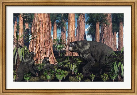 Framed Arctodus bear with her Cubs Print