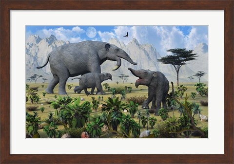 Framed Deinotherium with her Twin Calves Print