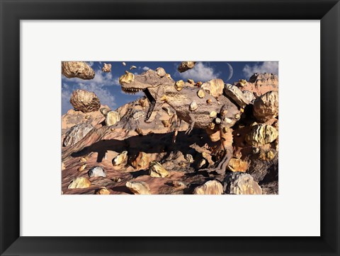Framed Fossilized T Rex Bursts to Life Print