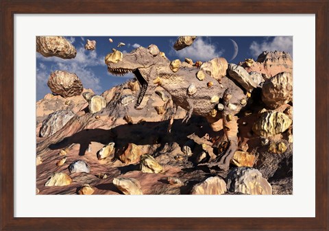 Framed Fossilized T Rex Bursts to Life Print