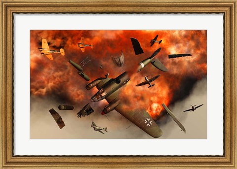Framed German Heinkel Bomber Plane Exploding Print