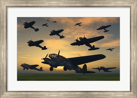 Framed German Heinkel Bombers Taking Off Print