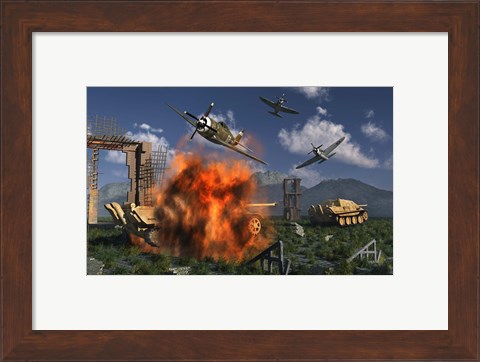 Framed P-47 Thunderbolts Attacking Print