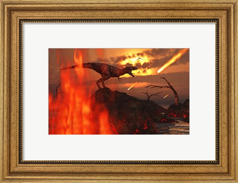 Framed T Rex and Fireballs Print