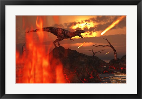 Framed T Rex and Fireballs Print