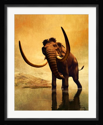 Framed Wooly Mammoth and Sunset Print