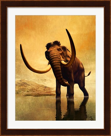 Framed Wooly Mammoth and Sunset Print