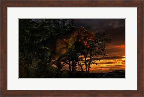 Framed Tyranosaurus Rex in a Forest Print