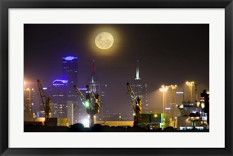 Framed Moonrise over Melbourne, Australia Print