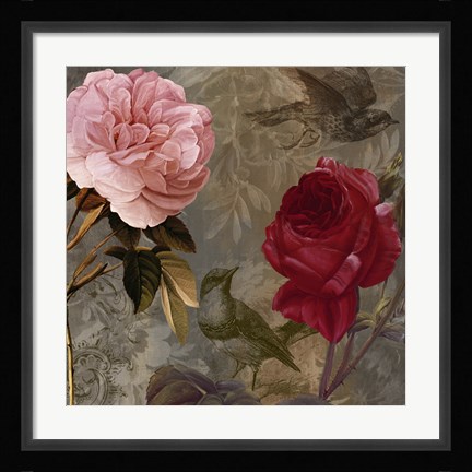 Framed Bird and Roses I Print