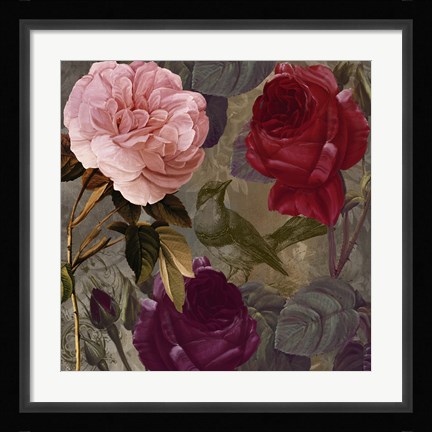 Framed Birds and Roses II Print