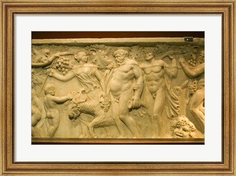 Framed Roman sarcophagus, Museo de la Cultura del Vino, Briones Village, La Rioja, Spain Print