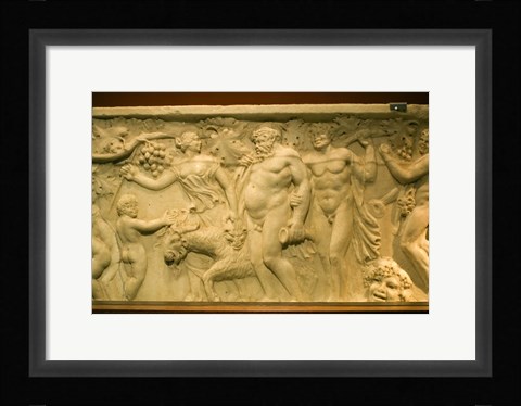 Framed Roman sarcophagus, Museo de la Cultura del Vino, Briones Village, La Rioja, Spain Print