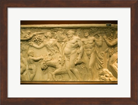 Framed Roman sarcophagus, Museo de la Cultura del Vino, Briones Village, La Rioja, Spain Print