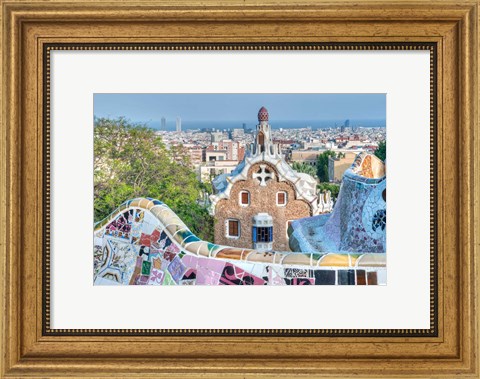 Framed Park Guell Terrace, Barcelona, Spain Print