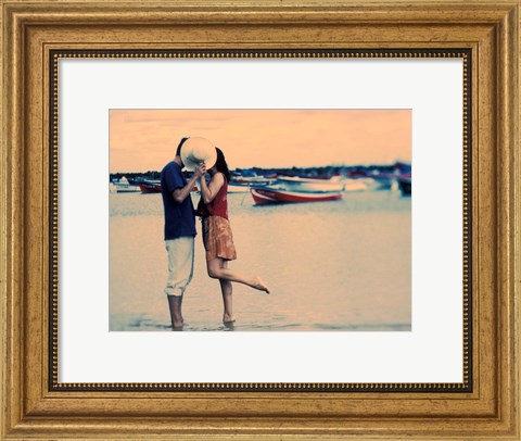 Framed Kissing Couple at Playa de las Teresitas, Tenerife, Canary Islands, Spain Print