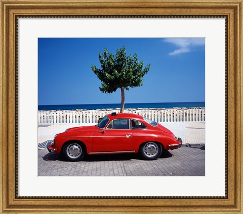 Framed Porsche 356 on the beach, Altea, Alicante, Costa Blanca, Spain Print