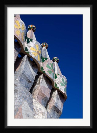 Framed Gaudi Chimney Sturctures, Casa Batllo, Barcelona, Catalonia, Spain Print