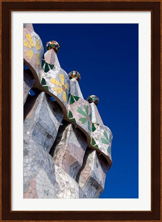 Framed Gaudi Chimney Sturctures, Casa Batllo, Barcelona, Catalonia, Spain Print
