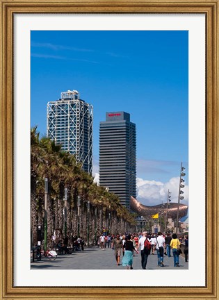 Framed Hotel Arts and Mapfre Tower, La Barceloneta Beach, Barcelona, Spain Print