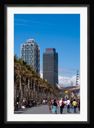 Framed Hotel Arts and Mapfre Tower, La Barceloneta Beach, Barcelona, Spain Print