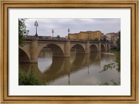 Framed Bridge over Rio Ebro in Logrono, La Rioja, Spain Print