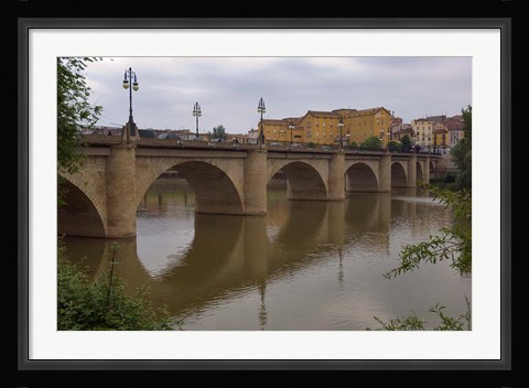 Framed Bridge over Rio Ebro in Logrono, La Rioja, Spain Print