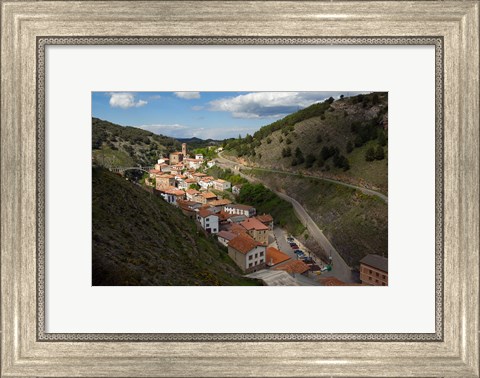 Framed Ortigosa village, Sierra de Camero Nuevo Mountains, La Rioja, Spain Print
