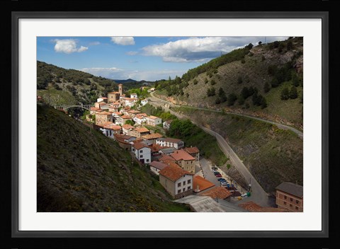 Framed Ortigosa village, Sierra de Camero Nuevo Mountains, La Rioja, Spain Print