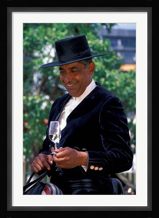 Framed Traditionally Dressed Man on Horseback at Feria de Abril, Sevilla, Spain Print