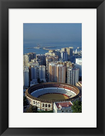 Framed View of Plaza de Toros and Cruise Ship in Harbor, Malaga, Spain Print