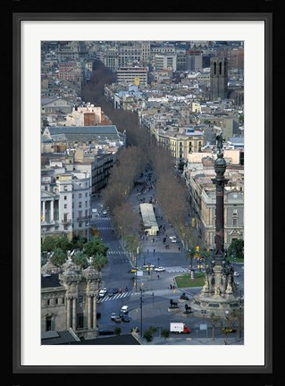 Framed Christopher Columbus Statue on La Rambla, Barcelona, Spain Print