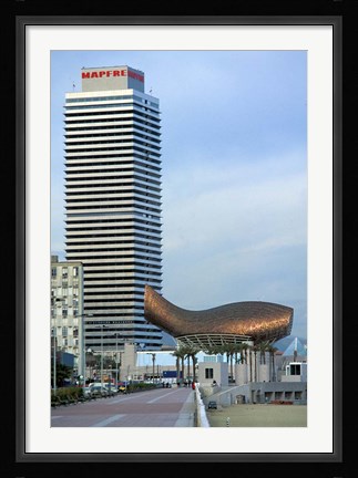 Framed Olympic Port with Metal Mesh Fish by Frank O Gehry, Barcelona, Spain Print