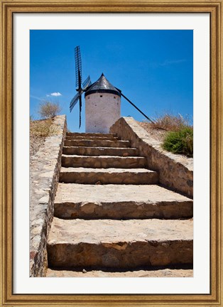 Framed Spain, Toledo Province, Consuegra Stairway to a La Mancha windmill Print