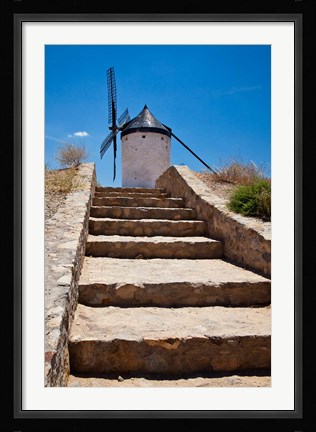Framed Spain, Toledo Province, Consuegra Stairway to a La Mancha windmill Print