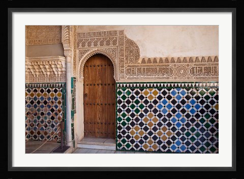 Framed Spain, Andalusia, Alhambra Ornate door and tile of Nazrid Palace Print