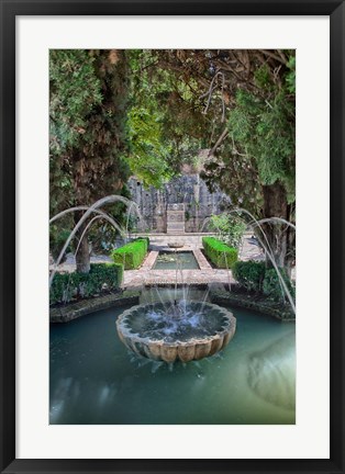 Framed Spain, Granada A Fountain in the gardens of the Alhambra Palace Print
