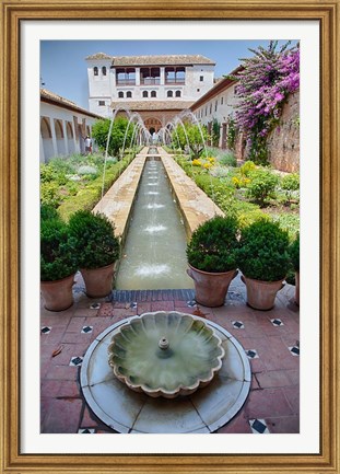 Framed Spain, Granada Patio de la Acequia at Generalife garden Print