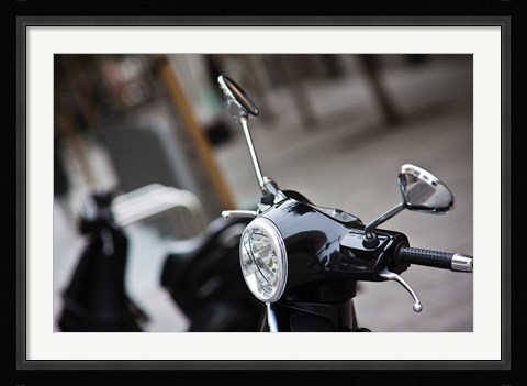 Framed Black Vespa, Madrid, Spain Print